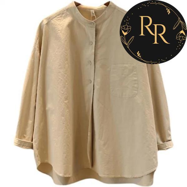 【送料無料】 rrstyle レディース 【トップス】人気爆発 無地 ラウンドネック レトロ レディース 体型カバー シングルブレスト シャツ・ブラウス