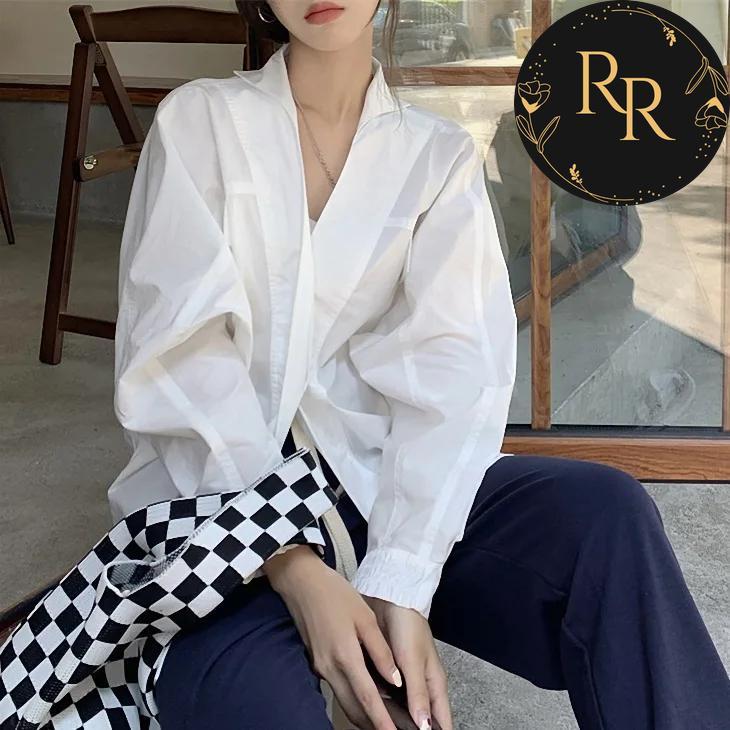 【送料無料】 rrstyle レディース おしゃれ度高め 無地 Vネック シングルブレスト ドルマンスリーブ シャツ・ブラウス