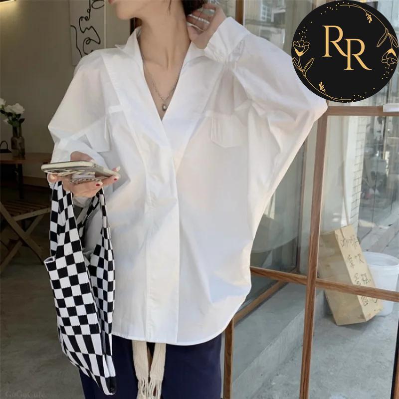 【送料無料】 rrstyle レディース おしゃれ度高め 無地 Vネック シングルブレスト ドルマンスリーブ シャツ・ブラウス