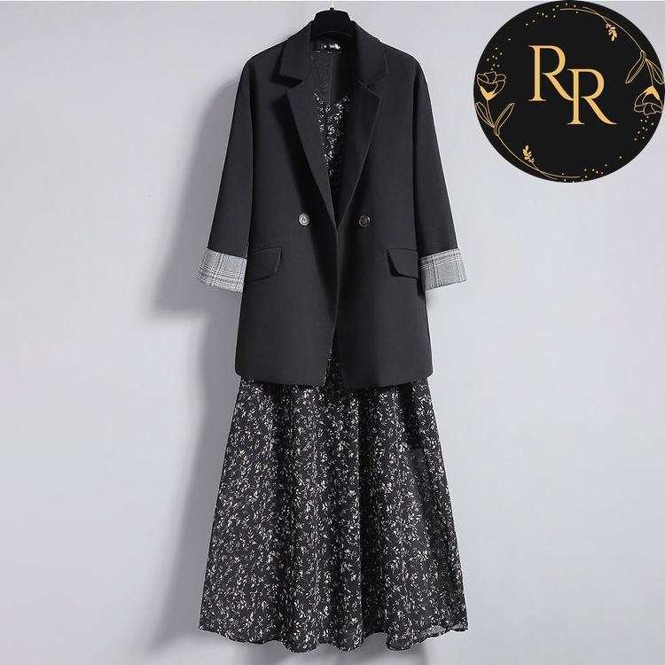 【送料無料】rrstyleレディース 2点セットダブルブレストボタンスーツ+小柄カジュアルワンピース