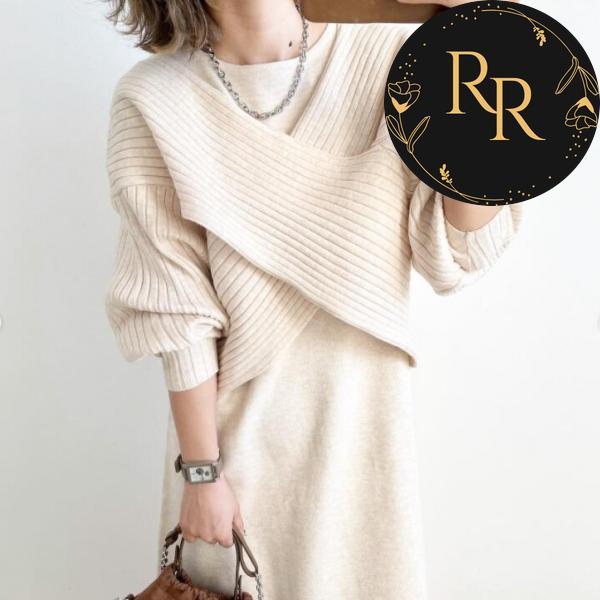 【送料無料】rrstyleレディース 2点セット上品なシルエット無地Vネックエレガントニットセーター+ニットタンクトップワンピース