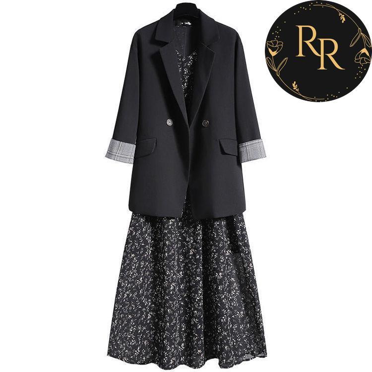 【送料無料】rrstyleレディース 2点セットダブルブレストボタンスーツ+小柄カジュアルワンピース