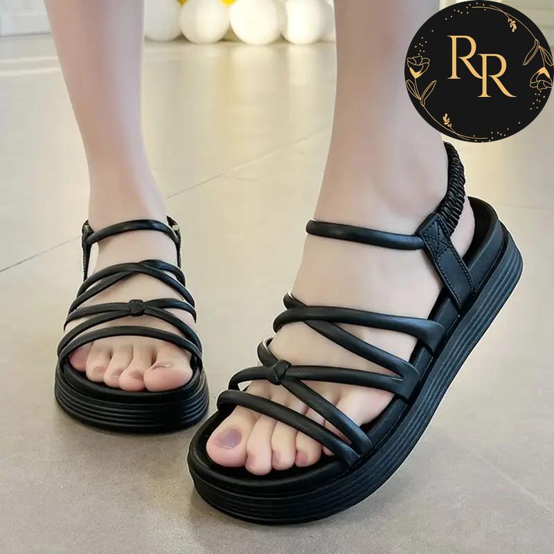 【送料無料】 rrstyle レディース 美脚効果バッチリ プラットフォーム ファッション 厚底 丸トゥ ゴム入り サンダル