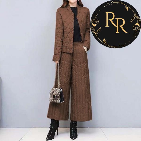【送料無料】rrstyleレディース 2点セット 無地中綿コート+ハイウエストカジュアルパンツ