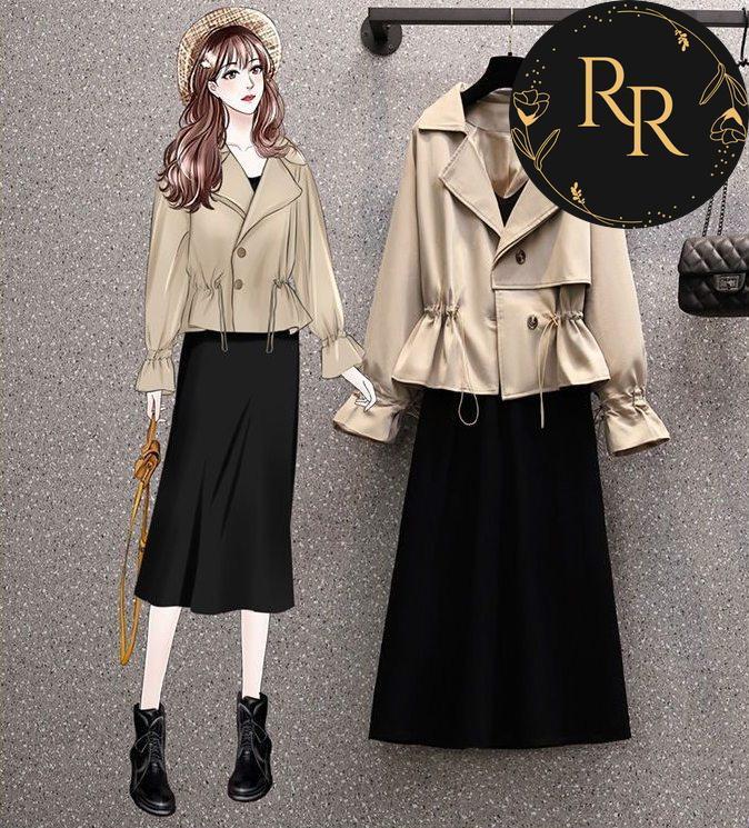 【送料無料】rrstyleレディース 2点セット無地長袖シングルブレストトップス+無地ワンピース