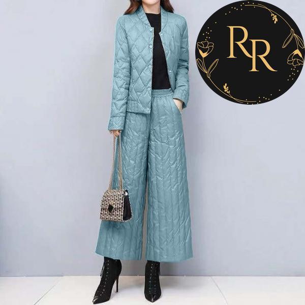 【送料無料】rrstyleレディース 2点セット 無地中綿コート+ハイウエストカジュアルパンツ