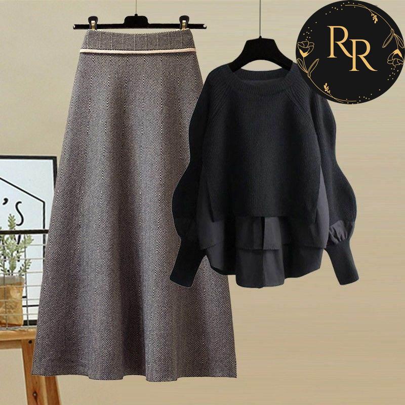 【送料無料】rrstyleレディース 無地ラウンドネックAラインリボン飾りセットアップ