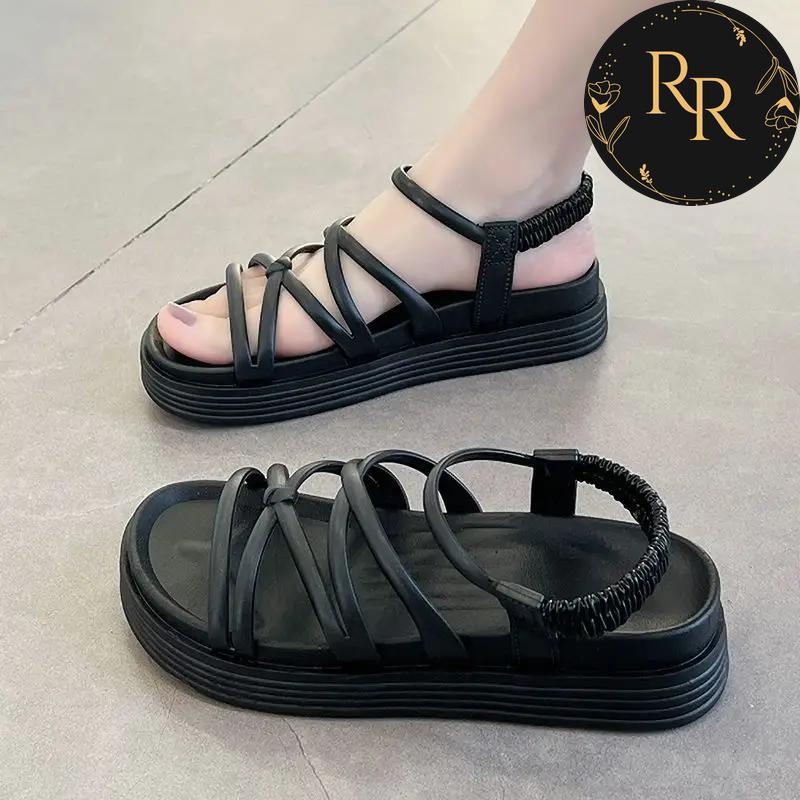 【送料無料】 rrstyle レディース 美脚効果バッチリ プラットフォーム ファッション 厚底 丸トゥ ゴム入り サンダル