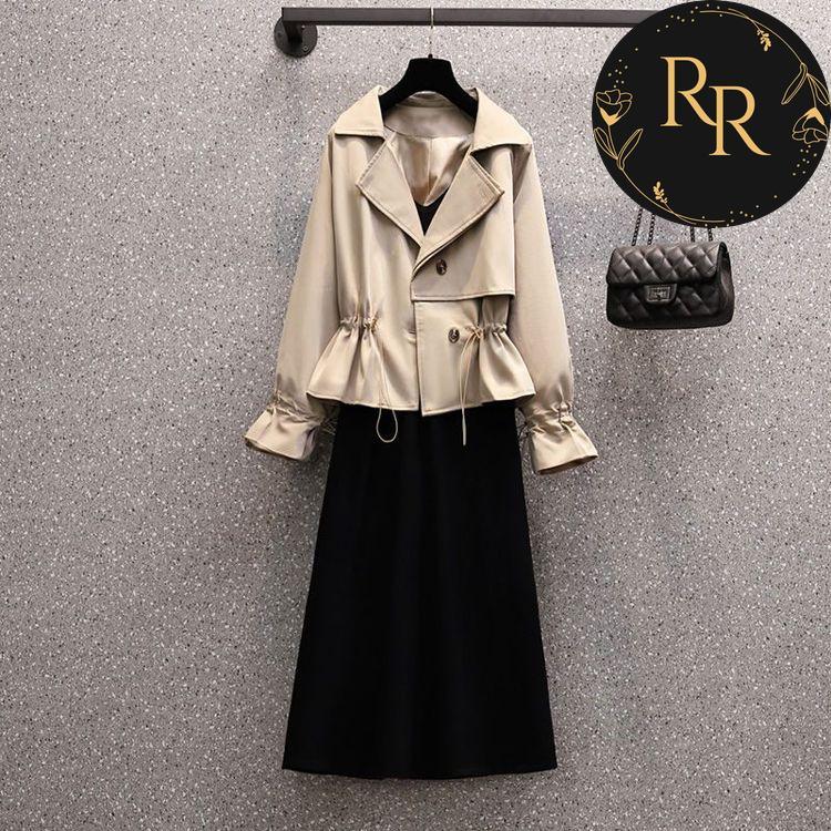 【送料無料】rrstyleレディース 2点セット無地長袖シングルブレストトップス+無地ワンピース