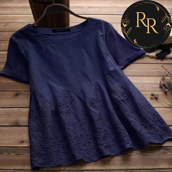 【送料無料】 rrstyle レディース 今季注目 カジュアル 切り替え ゆったり 透かし彫り刺繍プルオーバ半袖Ｔシャツ