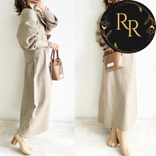 【送料無料】rrstyleレディース 2点セット上品なシルエット無地Vネックエレガントニットセーター+ニットタンクトップワンピース