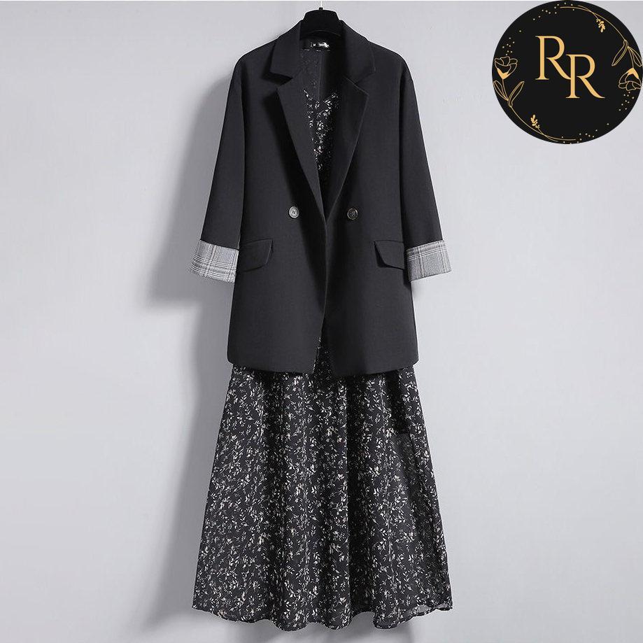 【送料無料】rrstyleレディース 2点セットダブルブレストボタンスーツ+小柄カジュアルワンピース