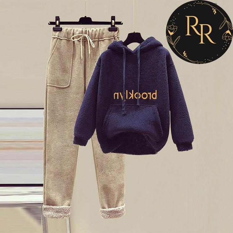 【送料無料】rrstyleレディース 無地フード付きポケット付き刺繍ボウタイセットアップ