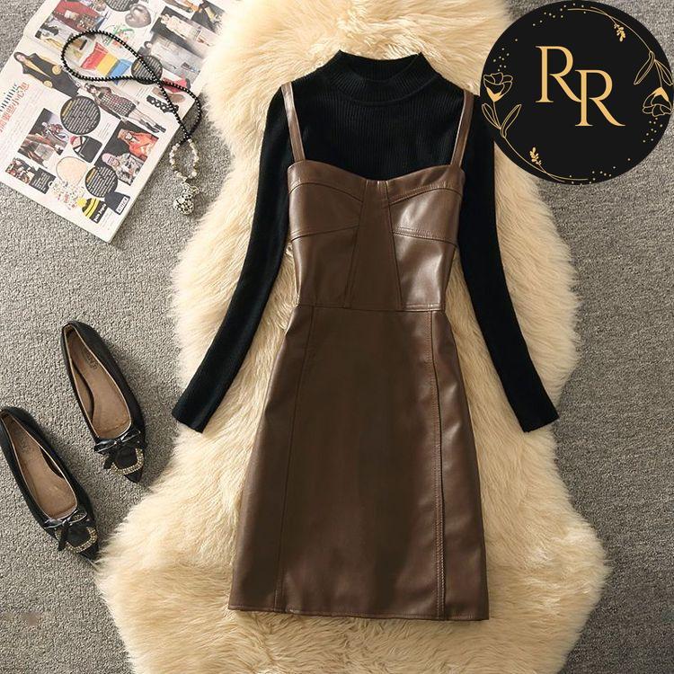 【送料無料】rrstyleレディース 2点セット着回し力抜群ラウンドネック長袖ニットセーター+無地カジュアルワンピース
