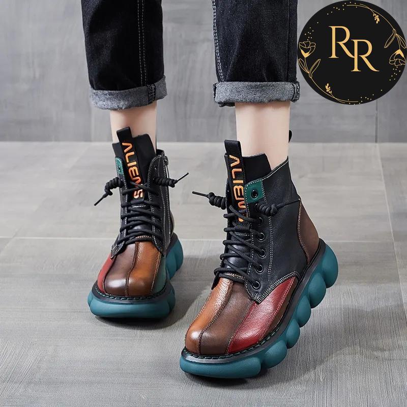 【送料無料】 rrstyle レディース 視線集中ファッション 切り替え 合わせやすい 配色 靴紐厚底ミドルブーツ