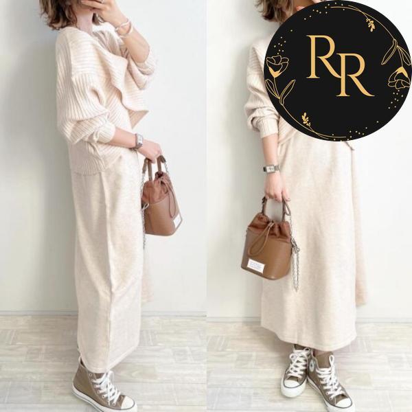 【送料無料】rrstyleレディース 2点セット上品なシルエット無地Vネックエレガントニットセーター+ニットタンクトップワンピース