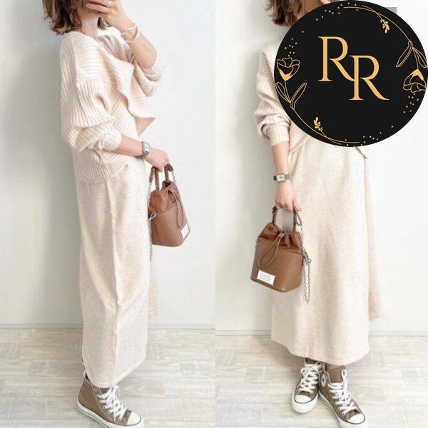 【送料無料】rrstyleレディース 2点セット上品なシルエット無地Vネックエレガントニットセーター+ニットタンクトップワンピース