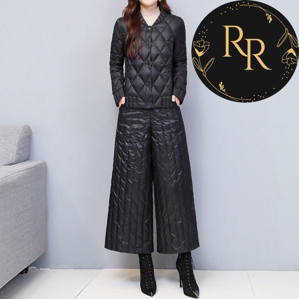 【送料無料】rrstyleレディース 2点セット 無地中綿コート+ハイウエストカジュアルパンツ
