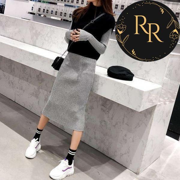 【送料無料】rrstyleレディース 2点セット無地ベスト+シンプルニットワンピースセットアップ