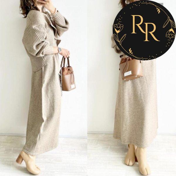 【送料無料】rrstyleレディース 2点セット上品なシルエット無地Vネックエレガントニットセーター+ニットタンクトップワンピース