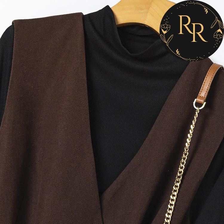 【送料無料】rrstyleレディース 2点セット無地ニットトップス+ベルト付き着瘦せワンピース