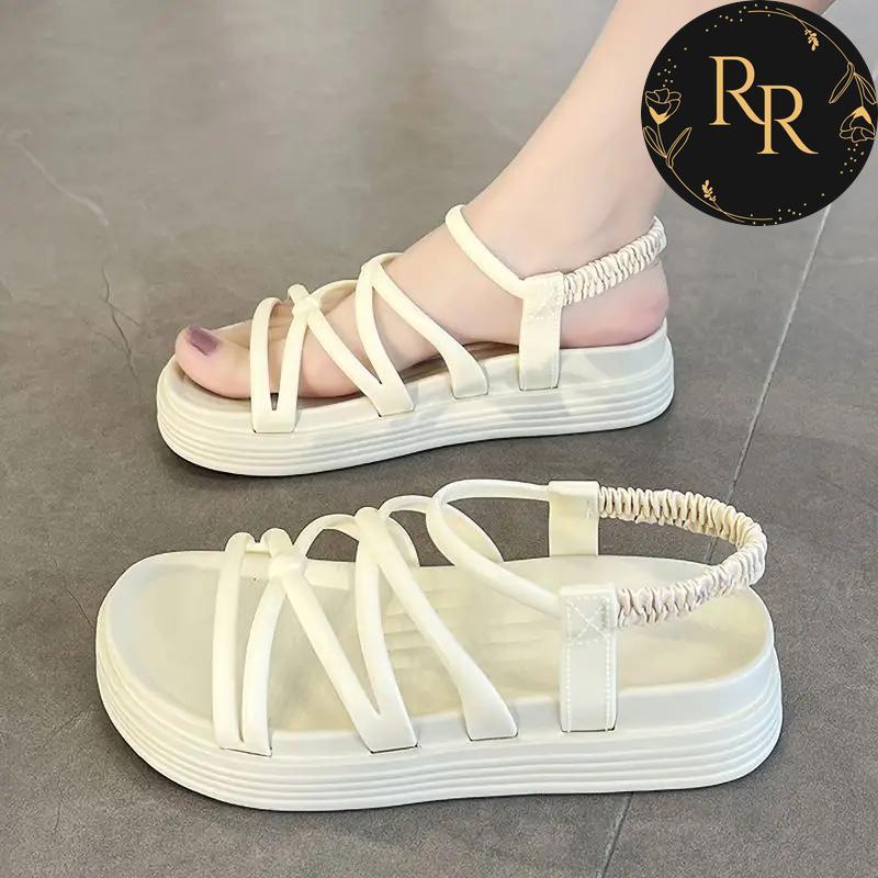 【送料無料】 rrstyle レディース 美脚効果バッチリ プラットフォーム ファッション 厚底 丸トゥ ゴム入り サンダル