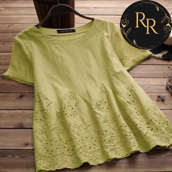 【送料無料】 rrstyle レディース 今季注目 カジュアル 切り替え ゆったり 透かし彫り刺繍プルオーバ半袖Ｔシャツ