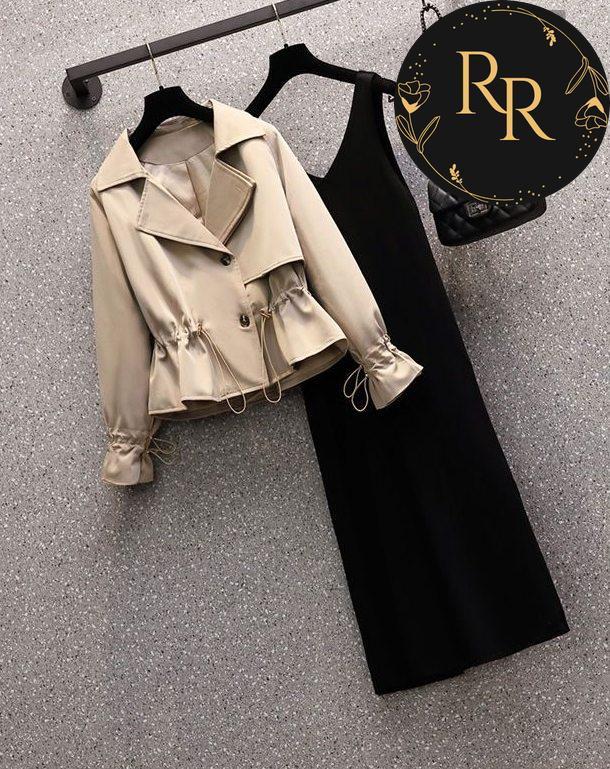 【送料無料】rrstyleレディース 2点セット無地長袖シングルブレストトップス+無地ワンピース