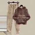 【送料無料】rrstyleレディース 無地フード付きポケット付き刺繍ボウタイセットアップ