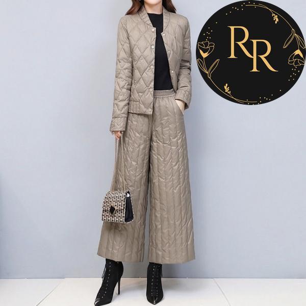 【送料無料】rrstyleレディース 2点セット 無地中綿コート+ハイウエストカジュアルパンツ