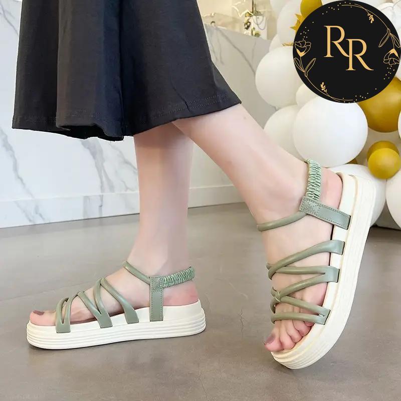 【送料無料】 rrstyle レディース 美脚効果バッチリ プラットフォーム ファッション 厚底 丸トゥ ゴム入り サンダル