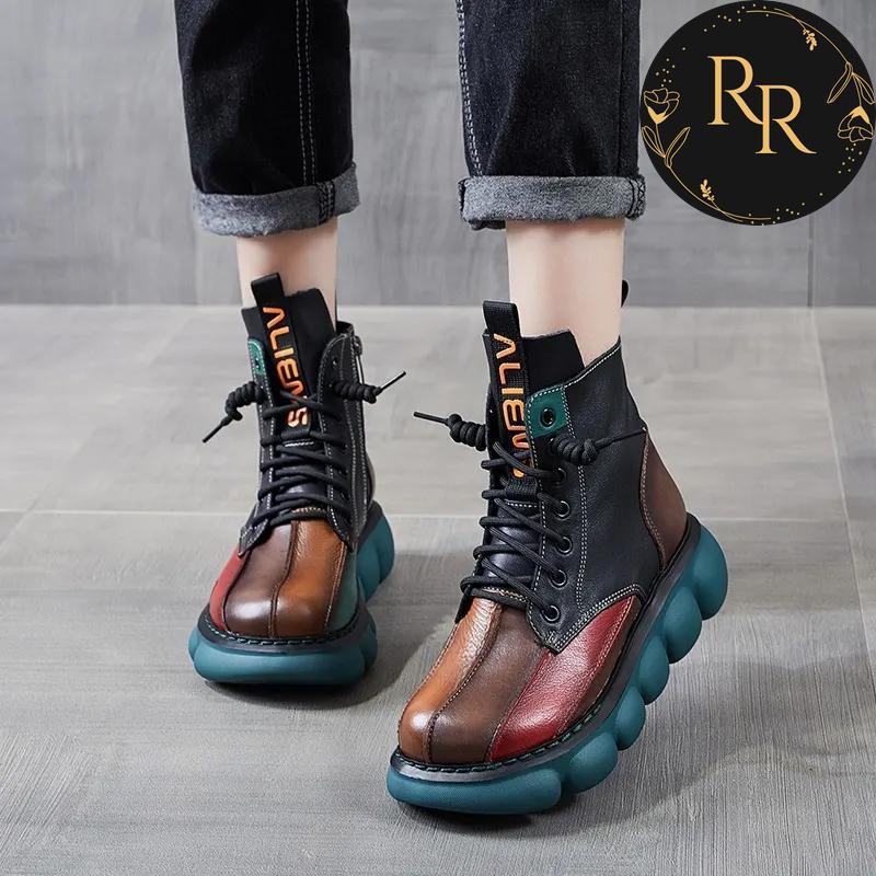 【送料無料】 rrstyle レディース 視線集中ファッション 切り替え 合わせやすい 配色 靴紐厚底ミドルブーツ
