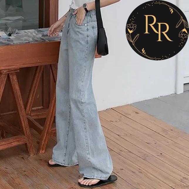 【送料無料】 rrstyle レディース 「脚長効果」ロング丈 シンプル ハイウエスト ライトブルー デニム