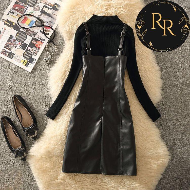 【送料無料】rrstyleレディース 2点セット着回し力抜群ラウンドネック長袖ニットセーター+無地カジュアルワンピース