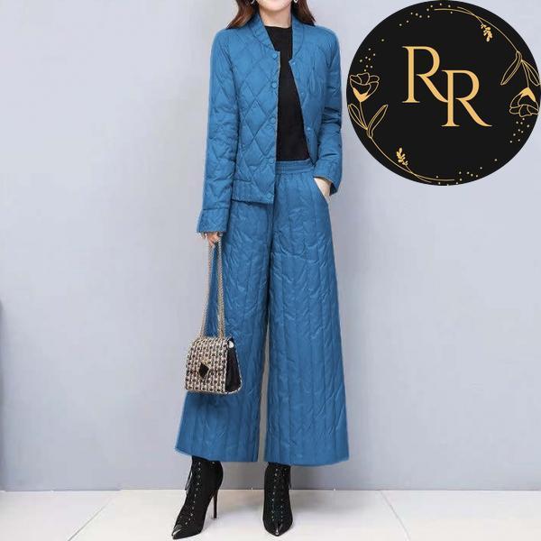 【送料無料】rrstyleレディース 2点セット 無地中綿コート+ハイウエストカジュアルパンツ