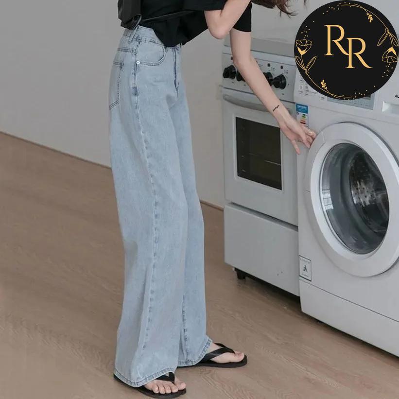 【送料無料】 rrstyle レディース 「脚長効果」ロング丈 シンプル ハイウエスト ライトブルー デニム