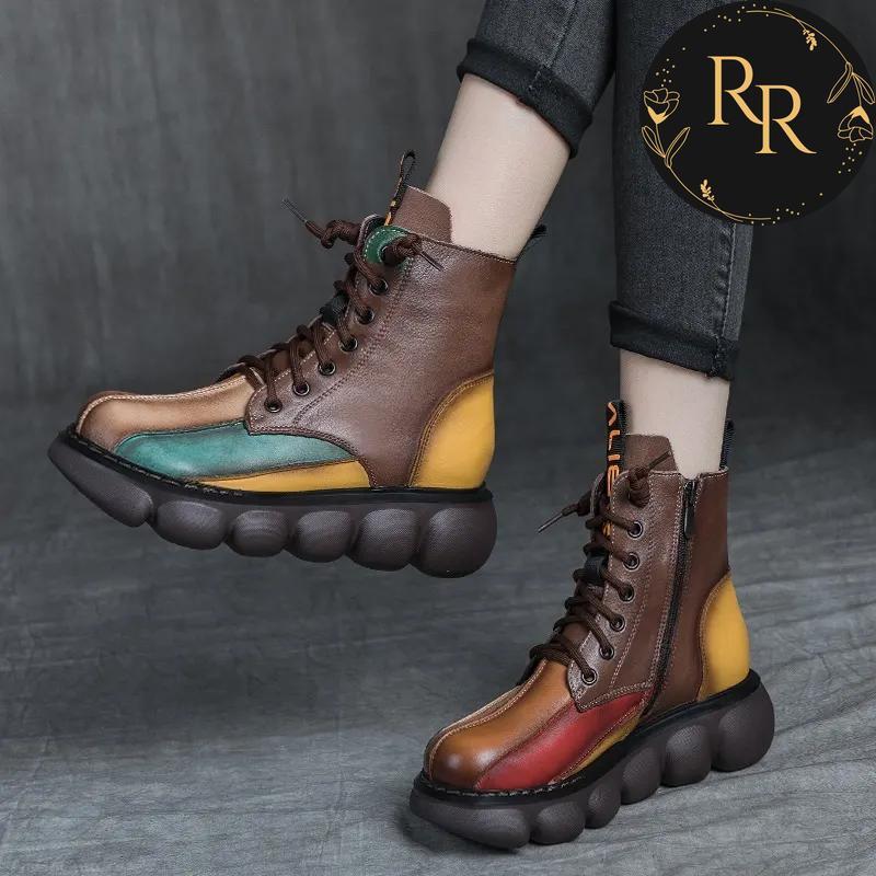 【送料無料】 rrstyle レディース 視線集中ファッション 切り替え 合わせやすい 配色 靴紐厚底ミドルブーツ