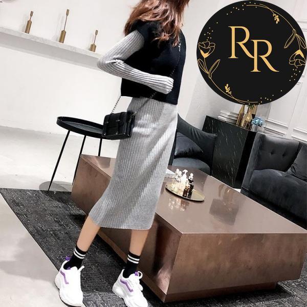 【送料無料】rrstyleレディース 2点セット無地ベスト+シンプルニットワンピースセットアップ