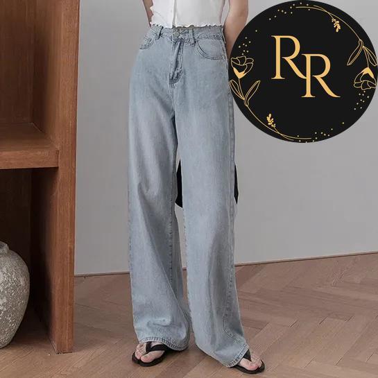 【送料無料】 rrstyle レディース 「脚長効果」ロング丈 シンプル ハイウエスト ライトブルー デニム