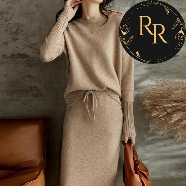【送料無料】rrstyleレディース ニットセットアップ2点セットラウンドネックセーター＋ギャザー飾りリボン飾りスカート