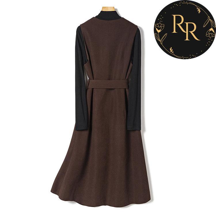 【送料無料】rrstyleレディース 2点セット無地ニットトップス+ベルト付き着瘦せワンピース