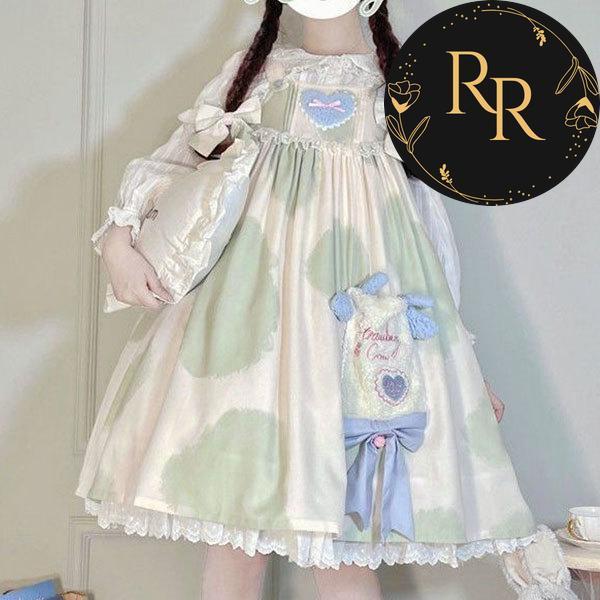 【送料無料】rrstyleレディース 2点セット 無地ラウンドカラーシングルブレストブラウス+ドット柄スクエアネックノースリーブワンピース