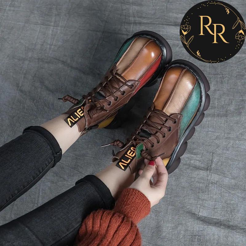 【送料無料】 rrstyle レディース 視線集中ファッション 切り替え 合わせやすい 配色 靴紐厚底ミドルブーツ