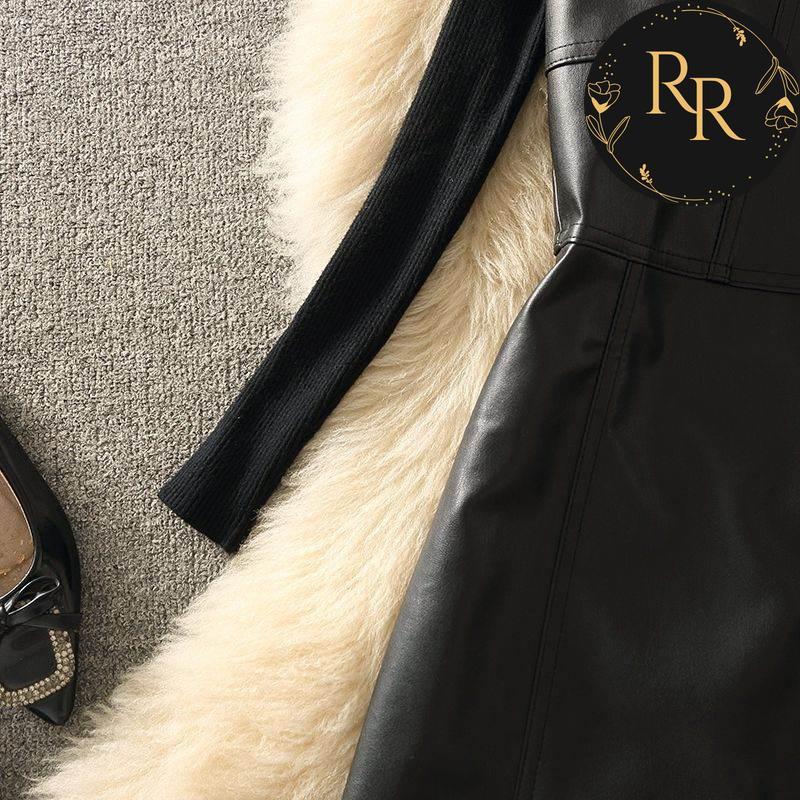 【送料無料】rrstyleレディース 2点セット着回し力抜群ラウンドネック長袖ニットセーター+無地カジュアルワンピース