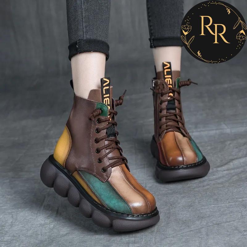 【送料無料】 rrstyle レディース 視線集中ファッション 切り替え 合わせやすい 配色 靴紐厚底ミドルブーツ
