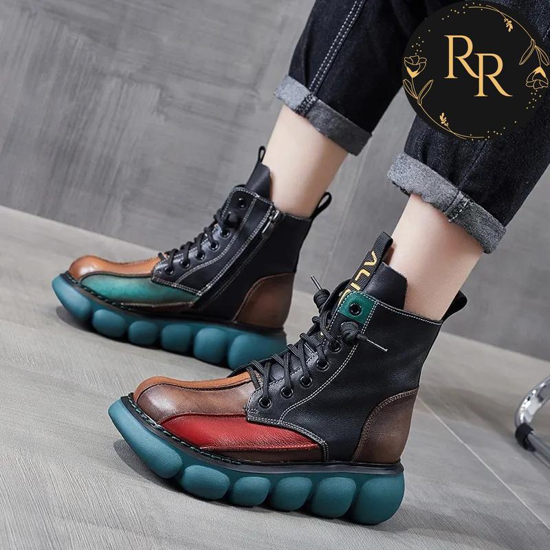 【送料無料】 rrstyle レディース 視線集中ファッション 切り替え 合わせやすい 配色 靴紐厚底ミドルブーツ