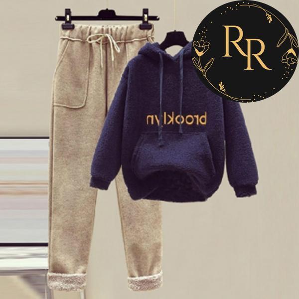 【送料無料】rrstyleレディース 無地フード付きポケット付き刺繍ボウタイセットアップ