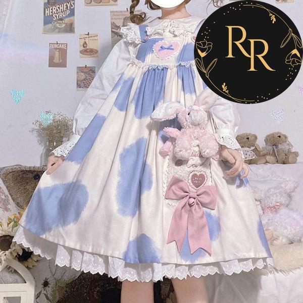 【送料無料】rrstyleレディース 2点セット 無地ラウンドカラーシングルブレストブラウス+ドット柄スクエアネックノースリーブワンピース