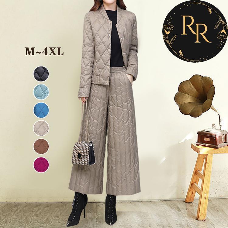 【送料無料】rrstyleレディース 2点セット 無地中綿コート+ハイウエストカジュアルパンツ