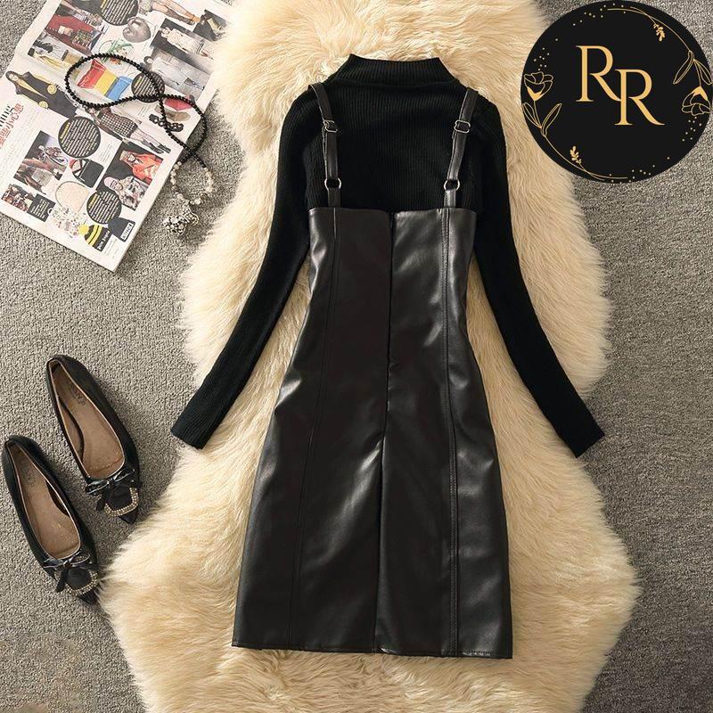 【送料無料】rrstyleレディース 2点セット着回し力抜群ラウンドネック長袖ニットセーター+無地カジュアルワンピース